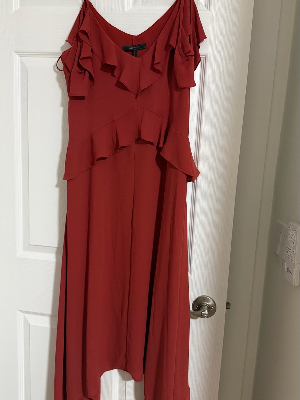 BCBGMaxAzria Rust Red Ruffle High-Low Dress